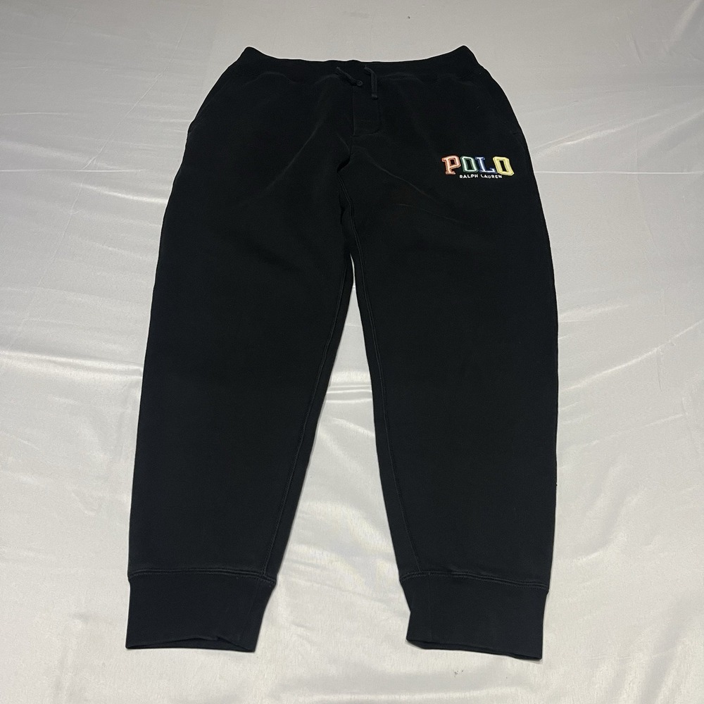 Polo Ralph Lauren Jogger Sweatpants Women's M Black Logo Spell Out Fleece